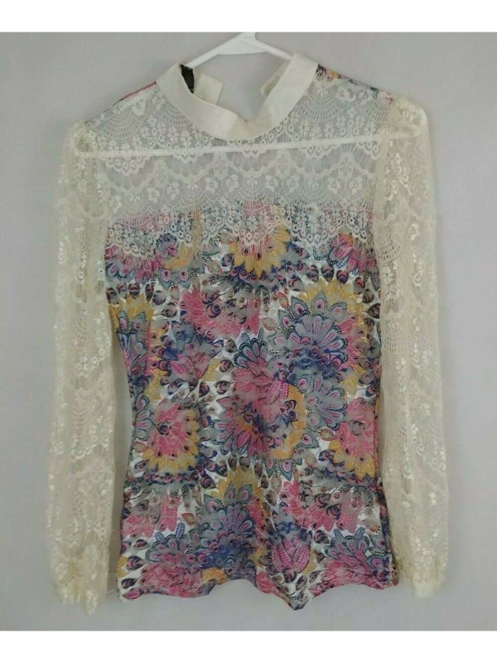 Oriental Women's Long Sleeve Floral Multicolor Lace Blouse